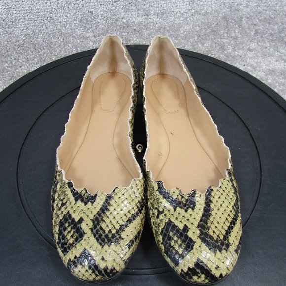 Chole Flats Womens Size 37 Eu 6.5 Us Scalloped Snakeprint Yellow Black Ballert - Picture 4 of 11